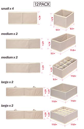 Twelve Pack Foldable Fabric Drawer Organizers for Clothes and Lingerie