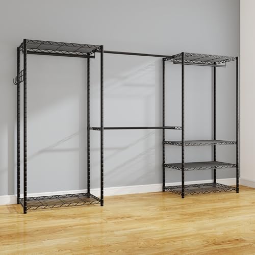 Heavy Duty Garment Rack Closet Organizer with Shelves and Hanging Rods