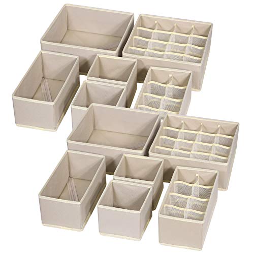 Twelve Pack Foldable Fabric Drawer Organizers for Clothes and Lingerie