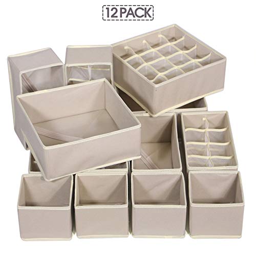Twelve Pack Foldable Fabric Drawer Organizers for Clothes and Lingerie