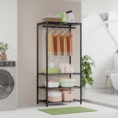 Heavy Duty Garment Rack Closet Organizer with Shelves and Hanging Rods