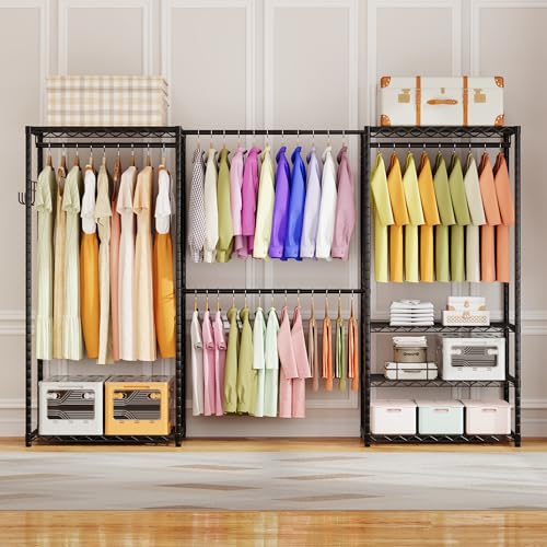 Heavy Duty Garment Rack Closet Organizer with Shelves and Hanging Rods