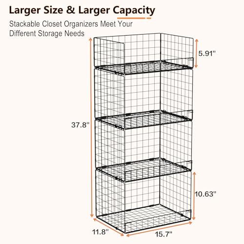 Four Tier Stackable Closet Storage Shelves