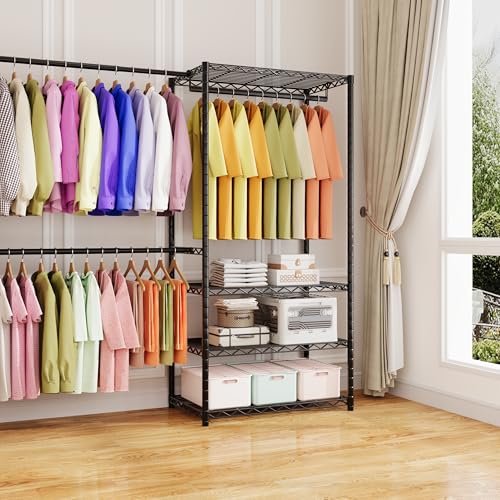 Heavy Duty Garment Rack Closet Organizer with Shelves and Hanging Rods