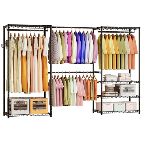 Heavy Duty Garment Rack Closet Organizer with Shelves and Hanging Rods