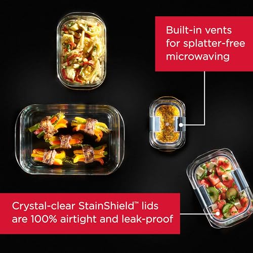 Nine Piece Leakproof Glass Food Storage Container Set in Assorted Sizes