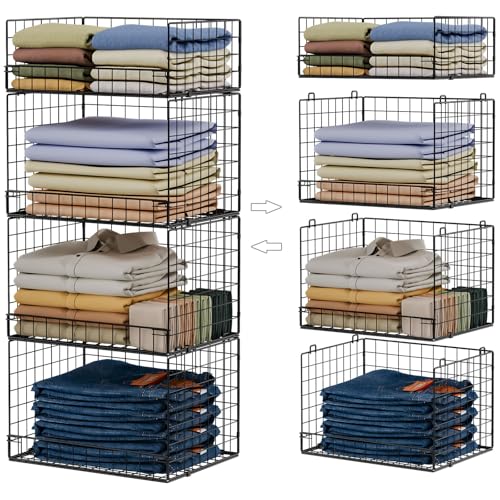 Four Tier Stackable Closet Storage Shelves