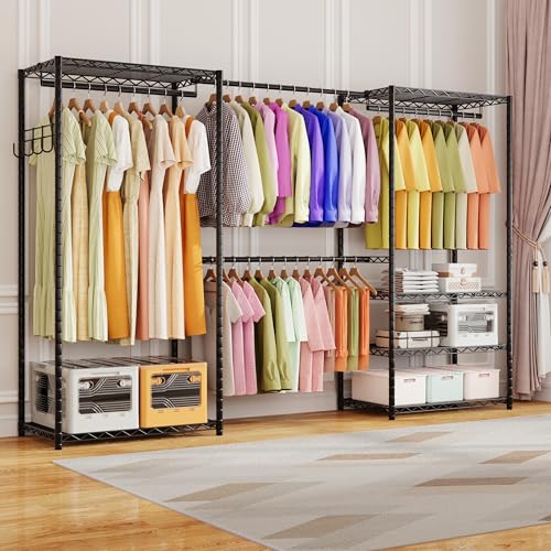 Heavy Duty Garment Rack Closet Organizer with Shelves and Hanging Rods
