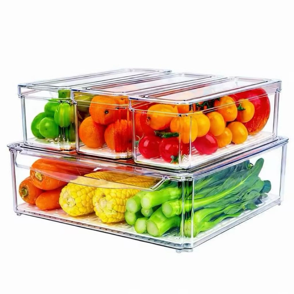 Stackable Clear Refrigerator Organizer Bins with Lids