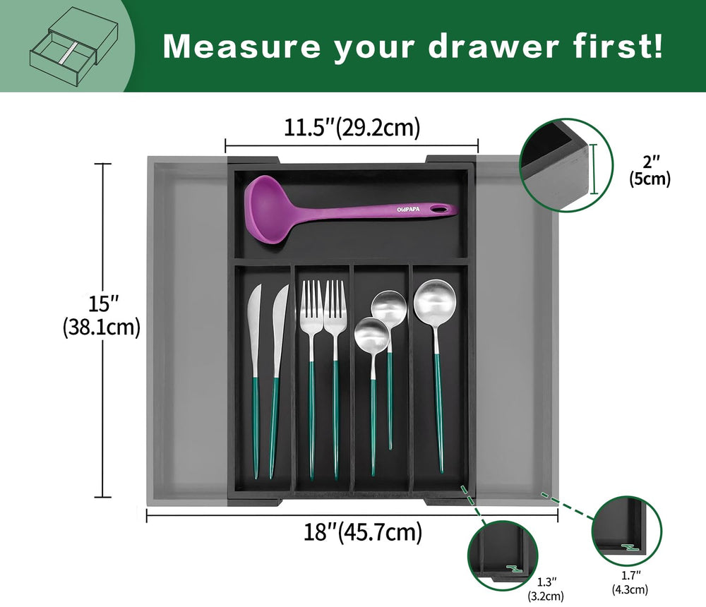 Expandable Bamboo Kitchen Drawer Organizer for Utensils and Cutlery