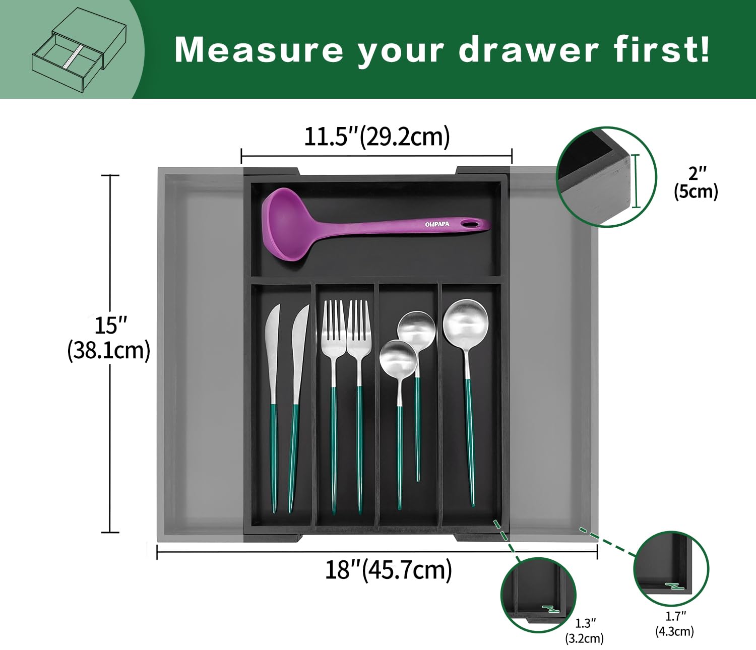 Expandable Bamboo Kitchen Drawer Organizer for Utensils and Cutlery