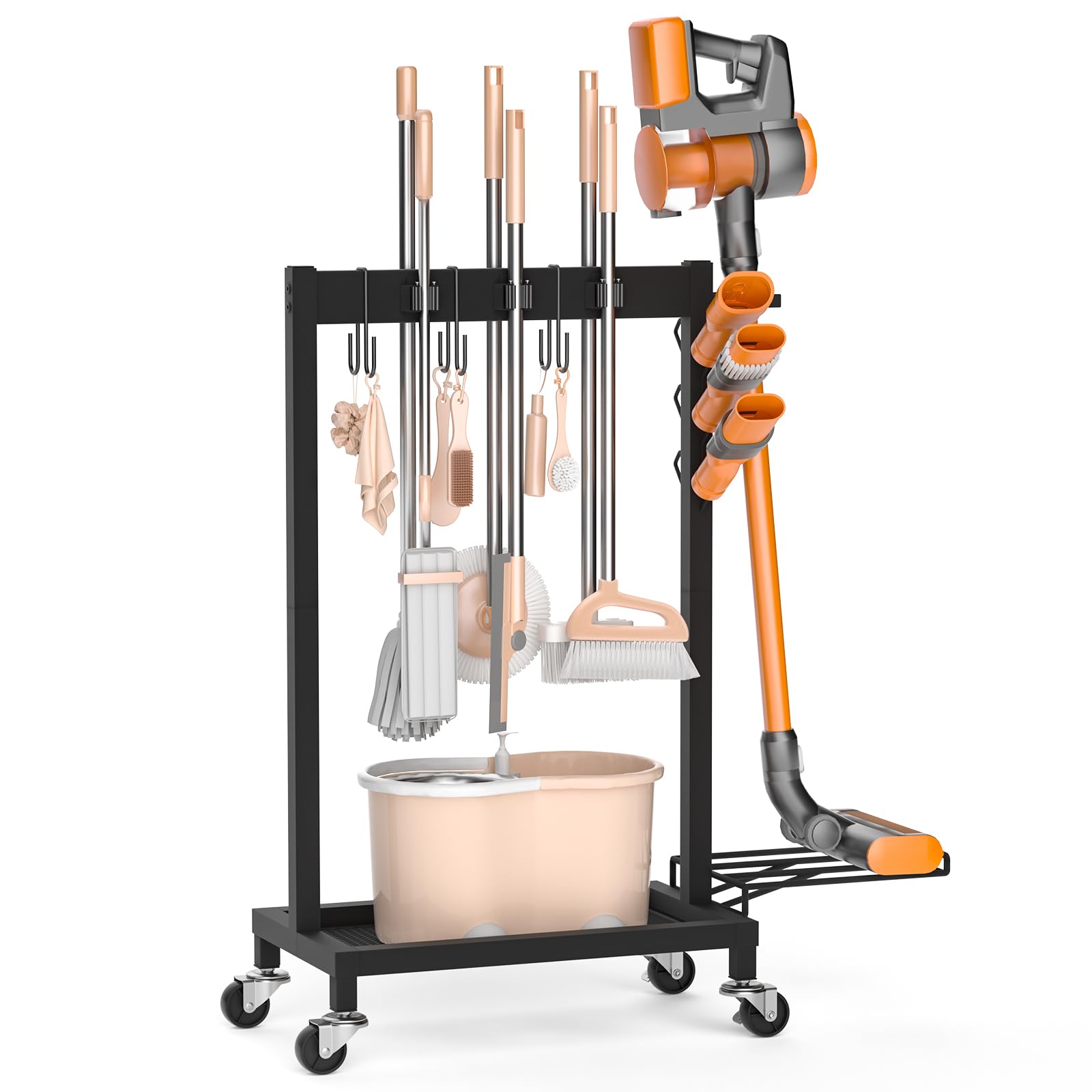 Large Capacity Broom Holder and Cleaning Supplies Organizer