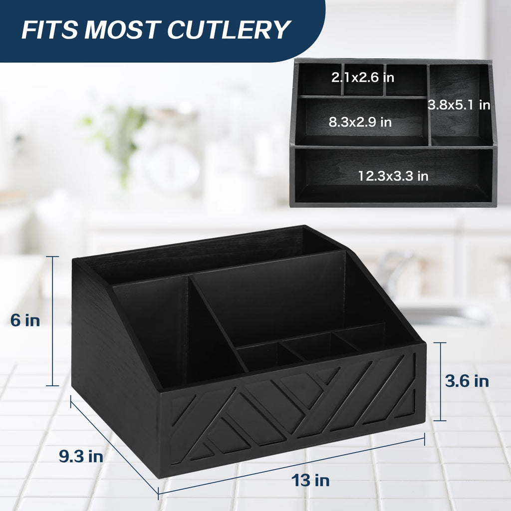 Six Compartment Wooden Utensil Caddy for Paper Plates and Cutlery