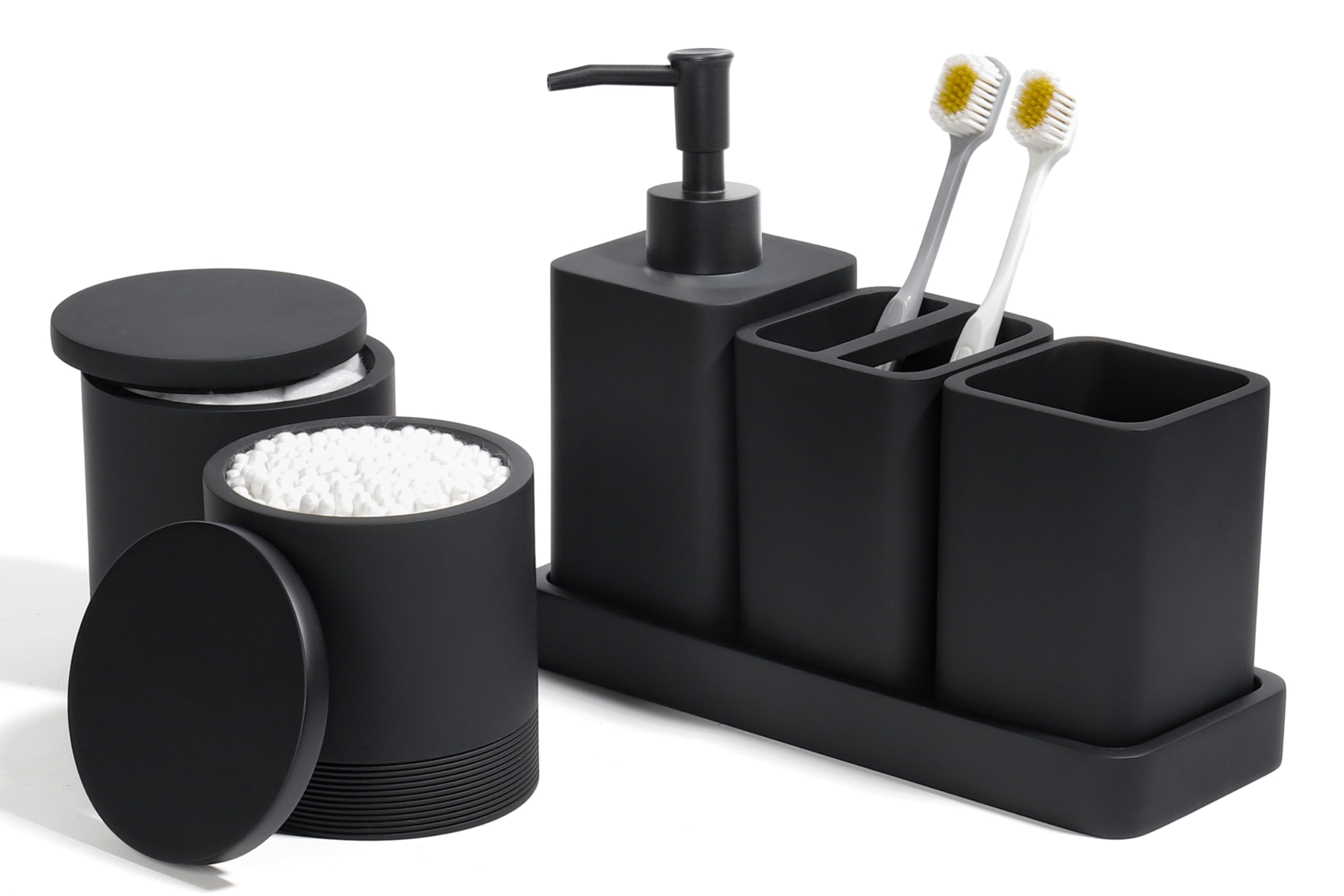 Six Piece Bathroom Accessories Set with Soap Dispenser and Vanity Tray