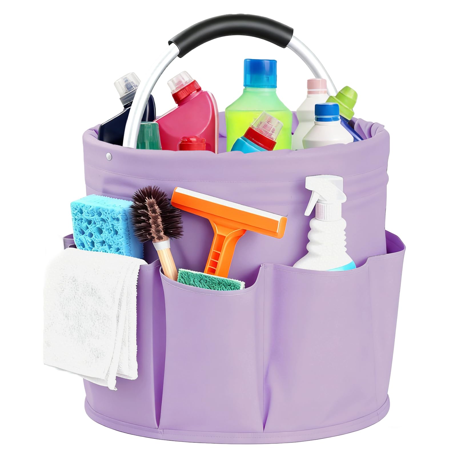 Large Foldable Cleaning Caddy with Handle and Six Storage Pockets