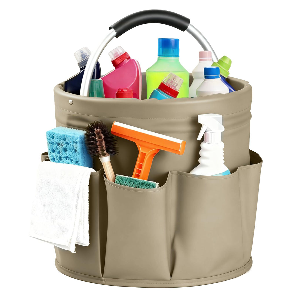 Large Foldable Cleaning Caddy with Handle and Six Storage Pockets