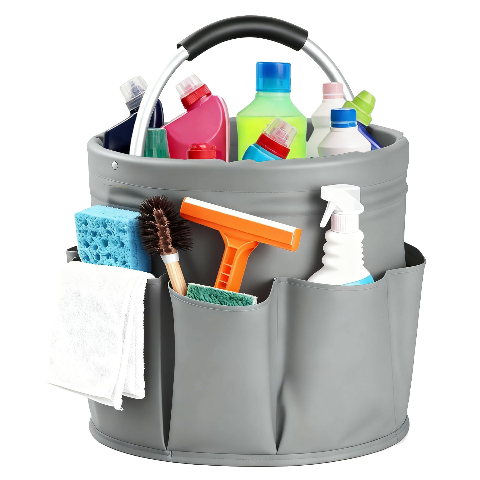 Large Foldable Cleaning Caddy with Handle and Six Storage Pockets