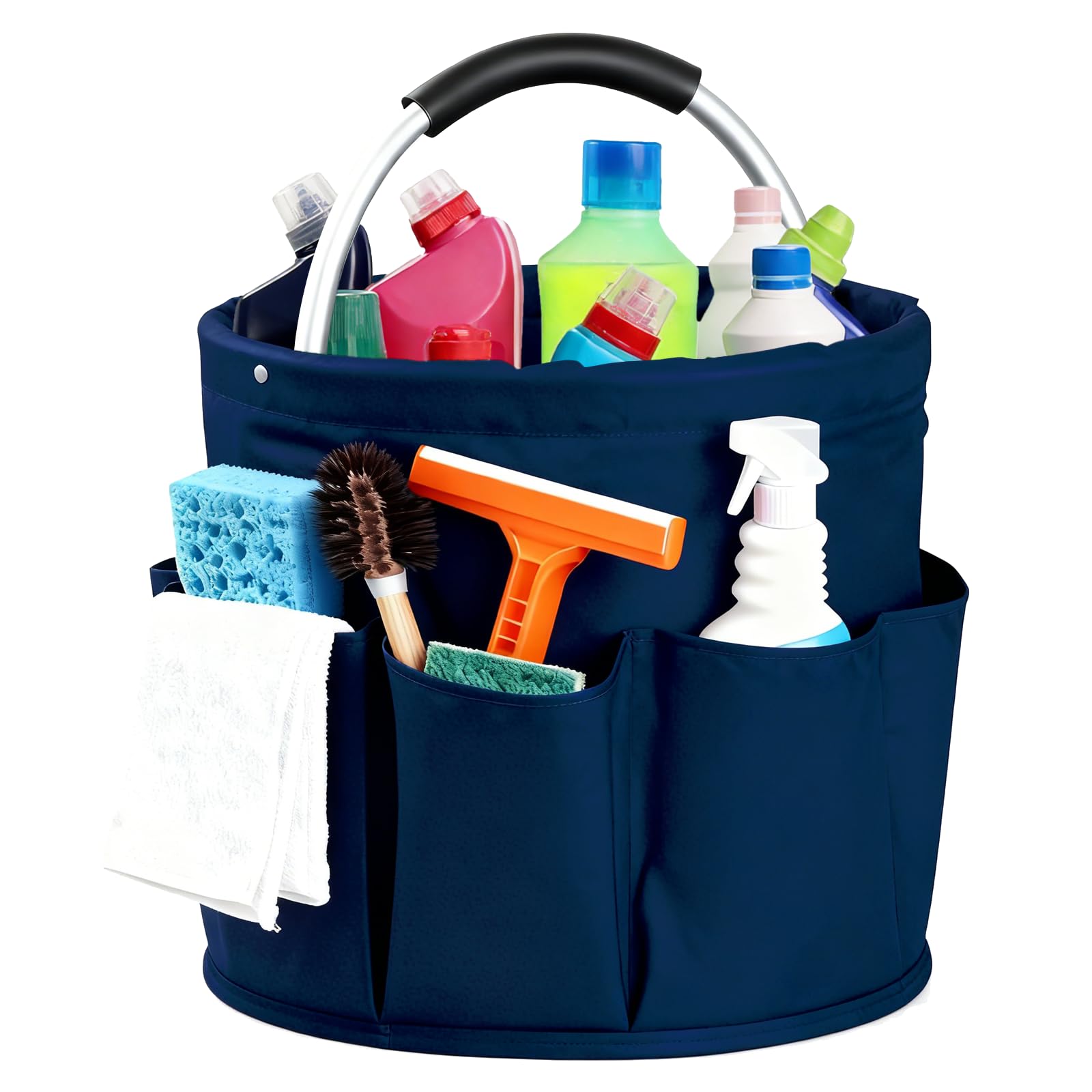Large Foldable Cleaning Caddy with Handle and Six Storage Pockets