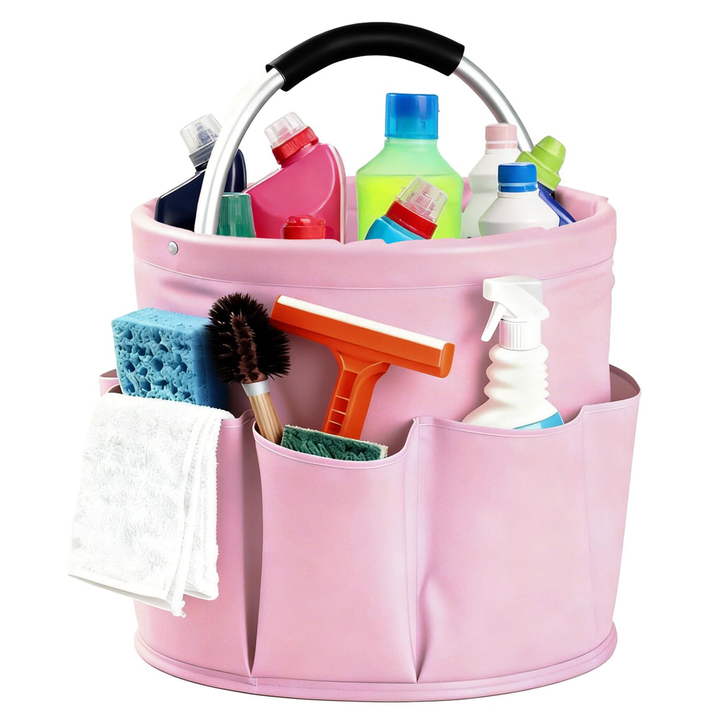 Large Foldable Cleaning Caddy with Handle and Six Storage Pockets