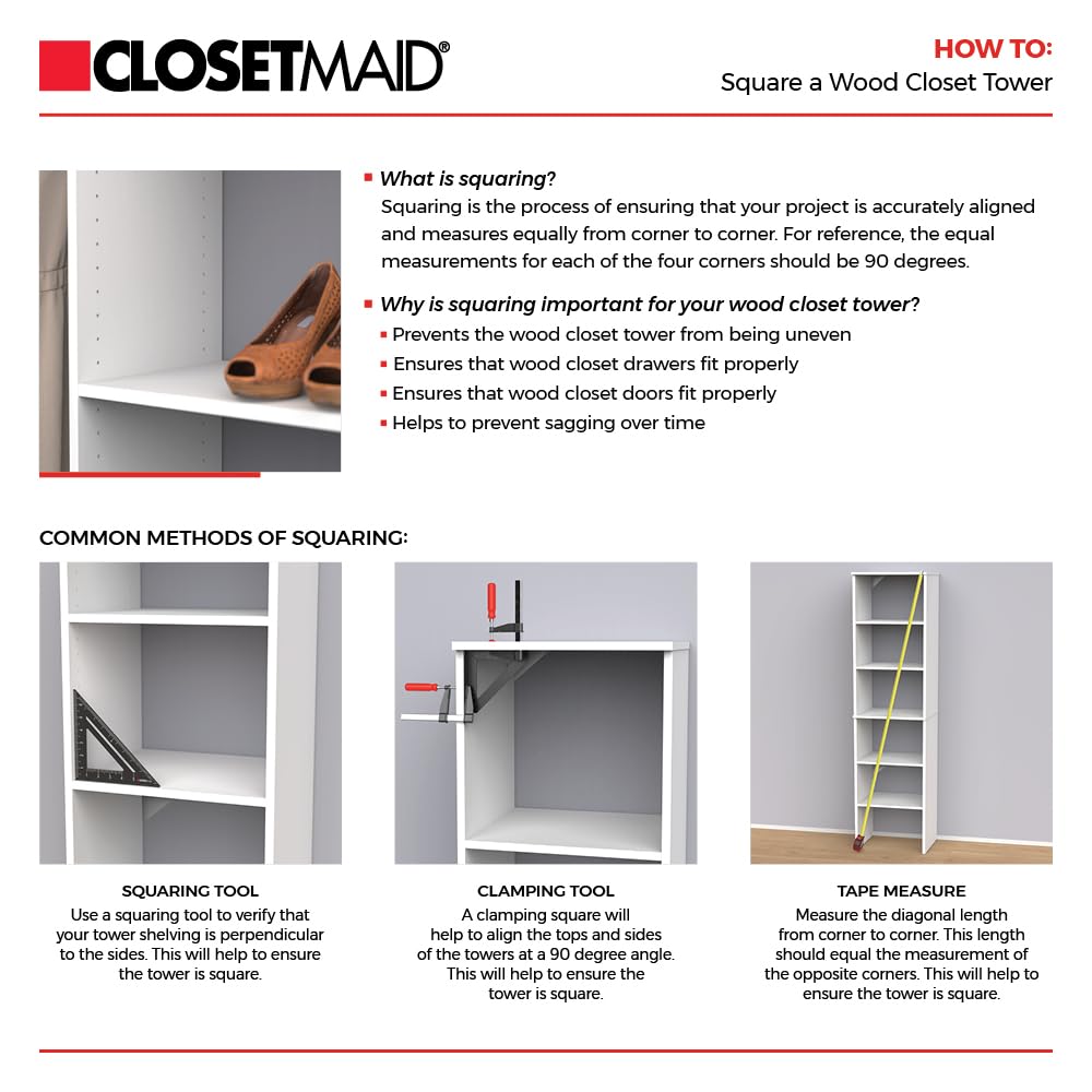 25 Inch Adjustable Closet Organizer Kit with Storage Tower in Pure White