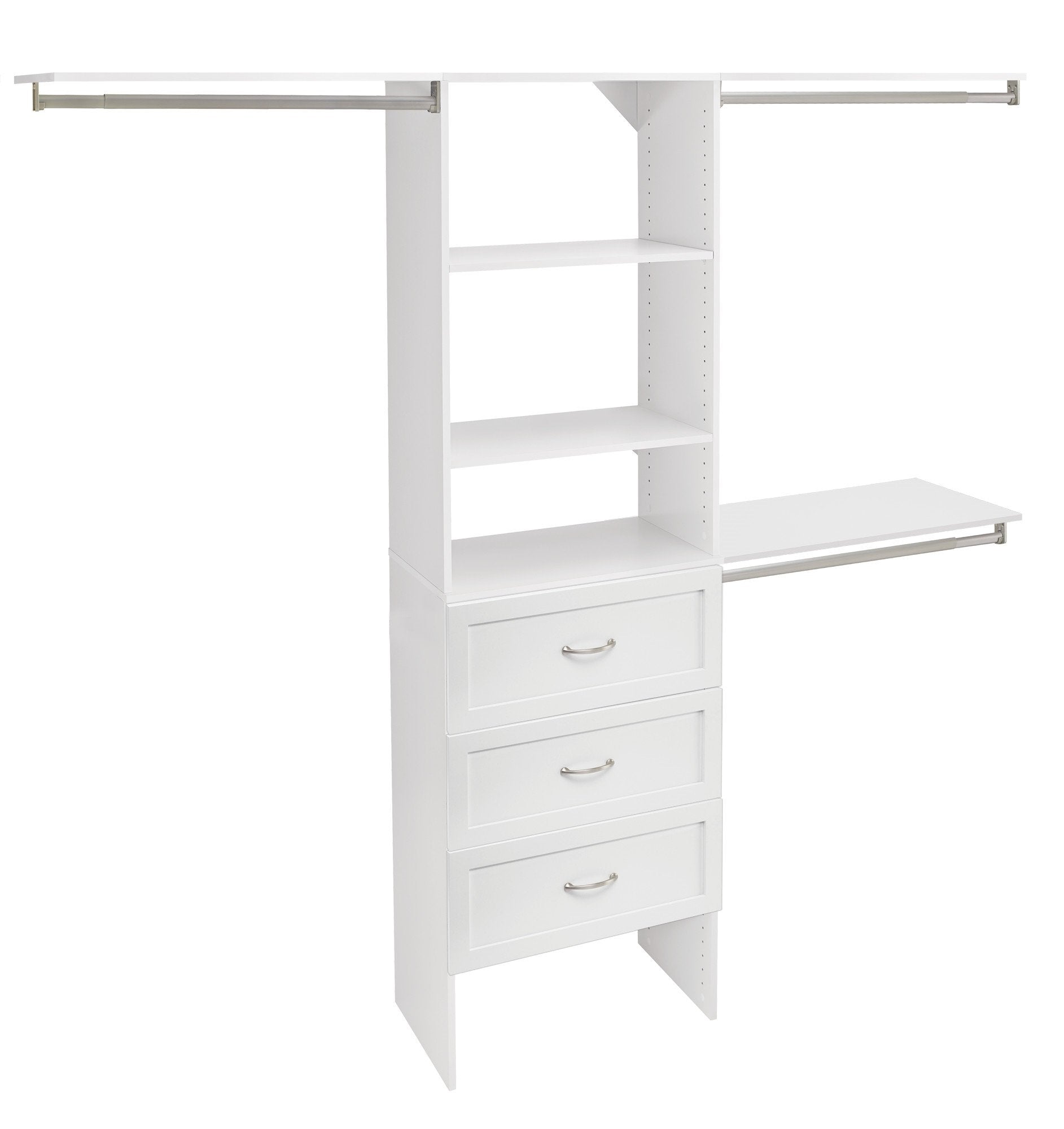 25 Inch Adjustable Closet Organizer Kit with Storage Tower in Pure White