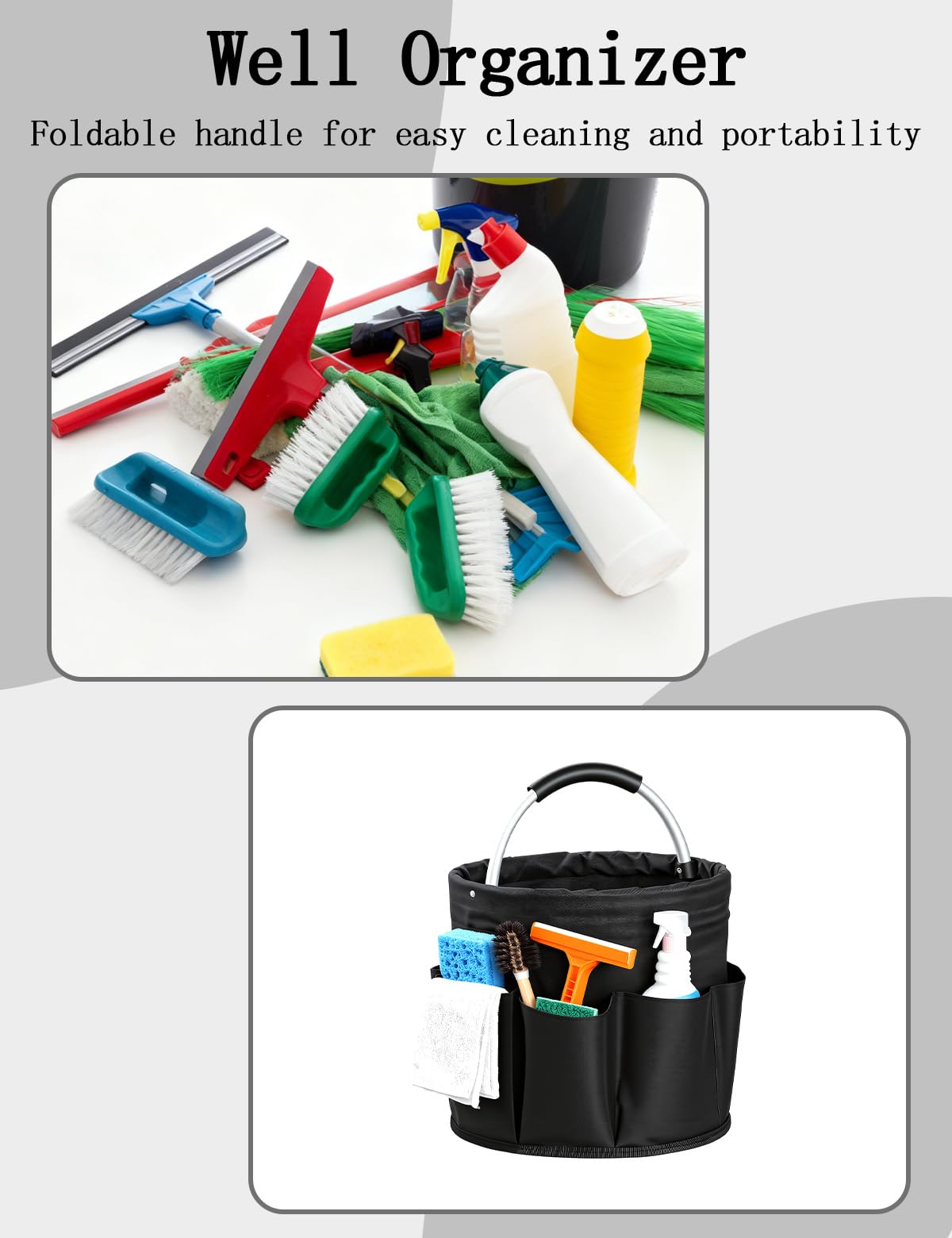 Large Foldable Cleaning Caddy with Handle and Six Storage Pockets