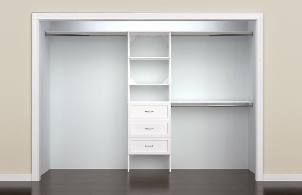 25 Inch Adjustable Closet Organizer Kit with Storage Tower in Pure White