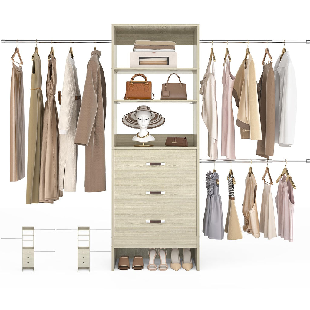 Closet Organizer System with Fabric Drawers Shelves and Garment Rack