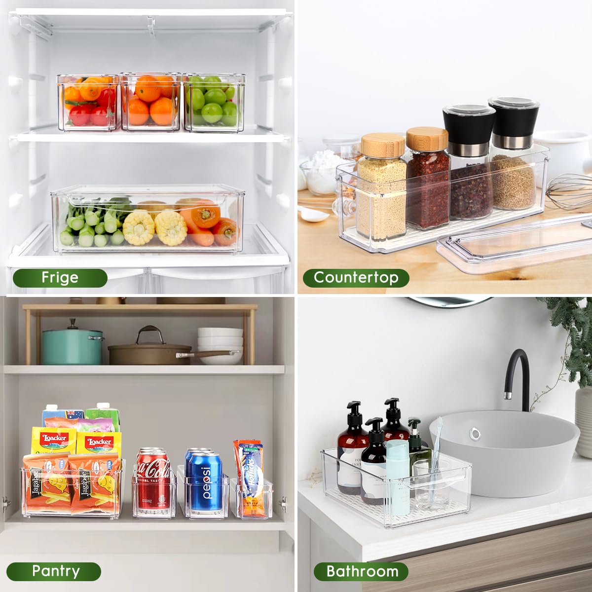 Stackable Clear Refrigerator Organizer Bins with Lids