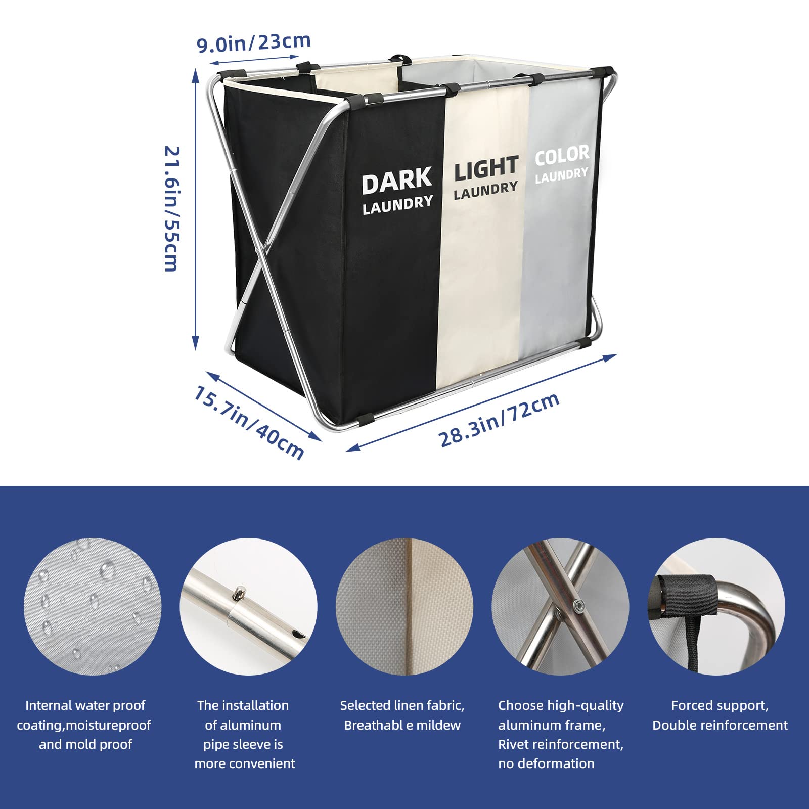 Large Waterproof Collapsible Laundry Basket with Handles