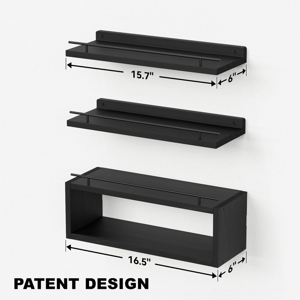 Floating Bathroom Wall Shelves with Cube Storage and Metal Rail