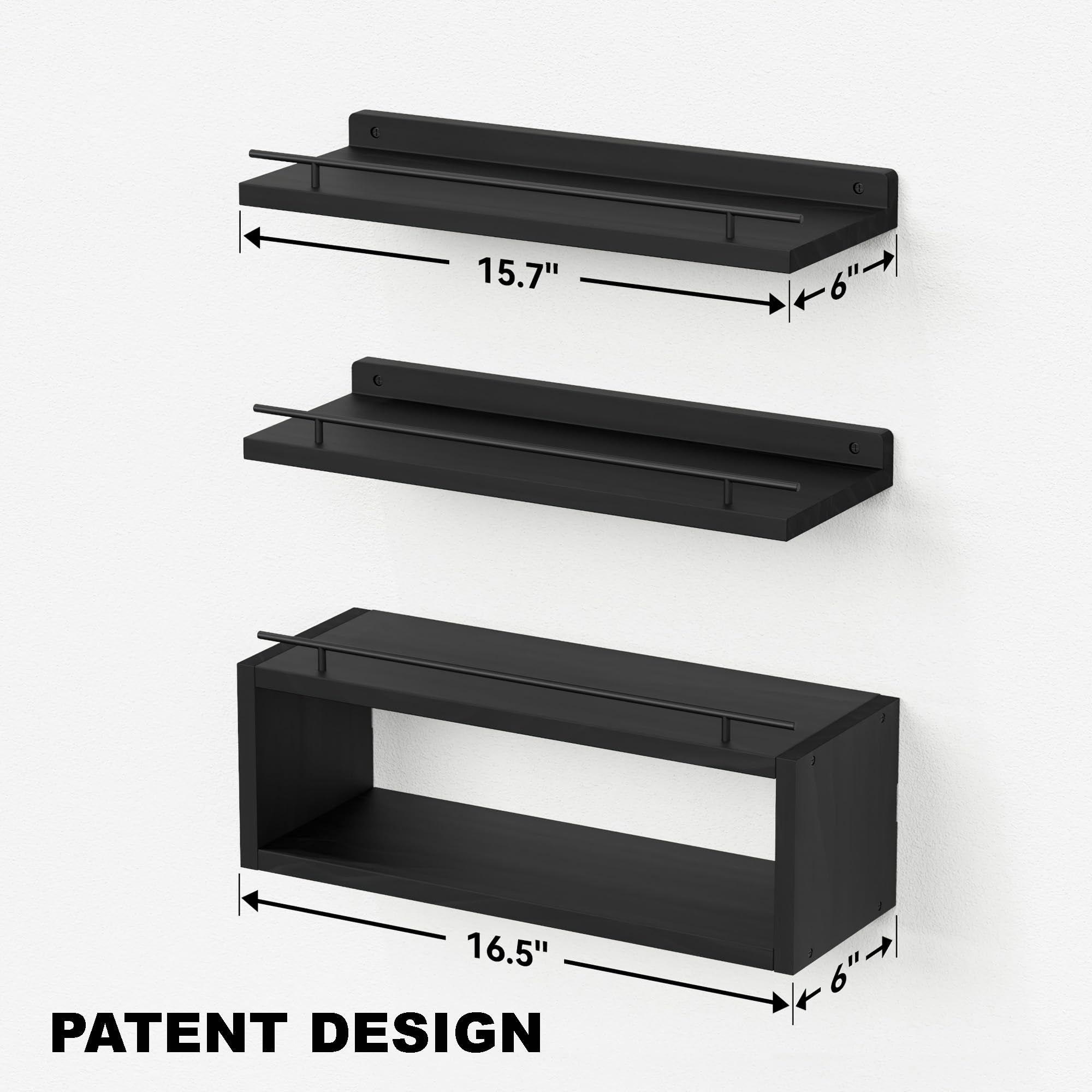 Floating Bathroom Wall Shelves with Cube Storage and Metal Rail
