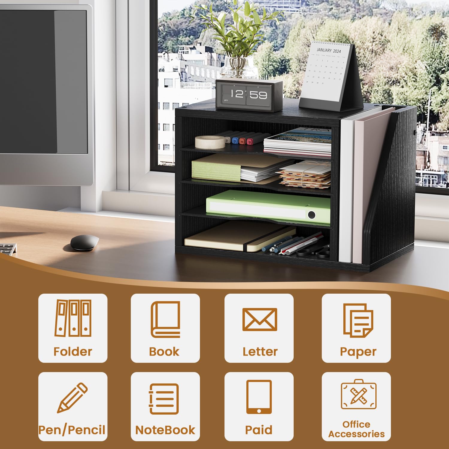 Desk File Organizer for Documents and Office Supplies