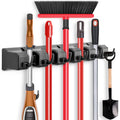 Wall Mounted Mop and Broom Holder with Five Slots and Six Hooks