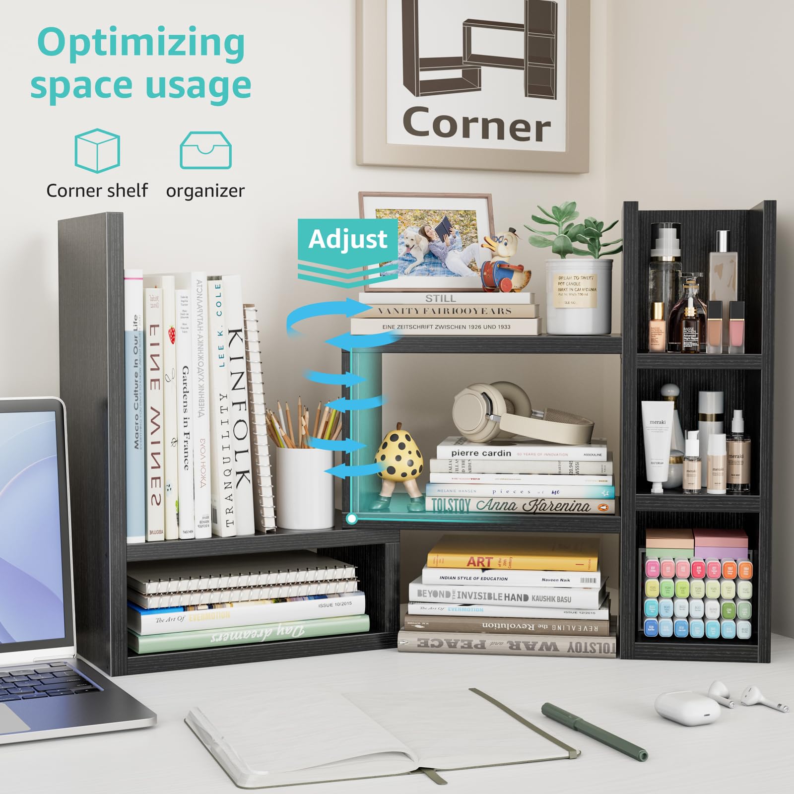 Desktop Corner Bookshelf and Office Desk Organizer Shelf