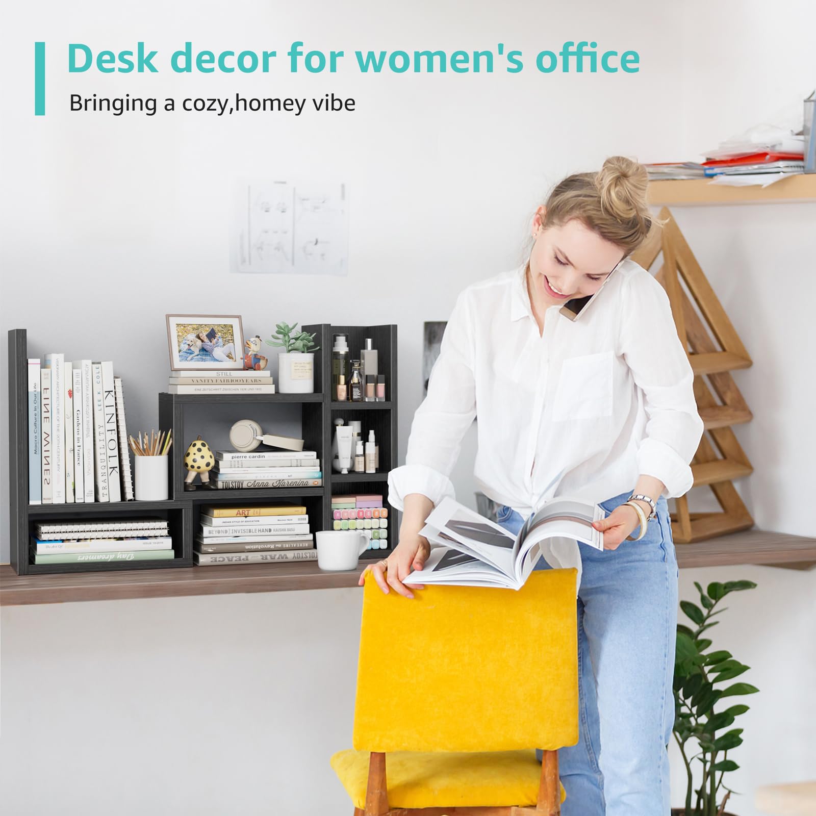 Desktop Corner Bookshelf and Office Desk Organizer Shelf