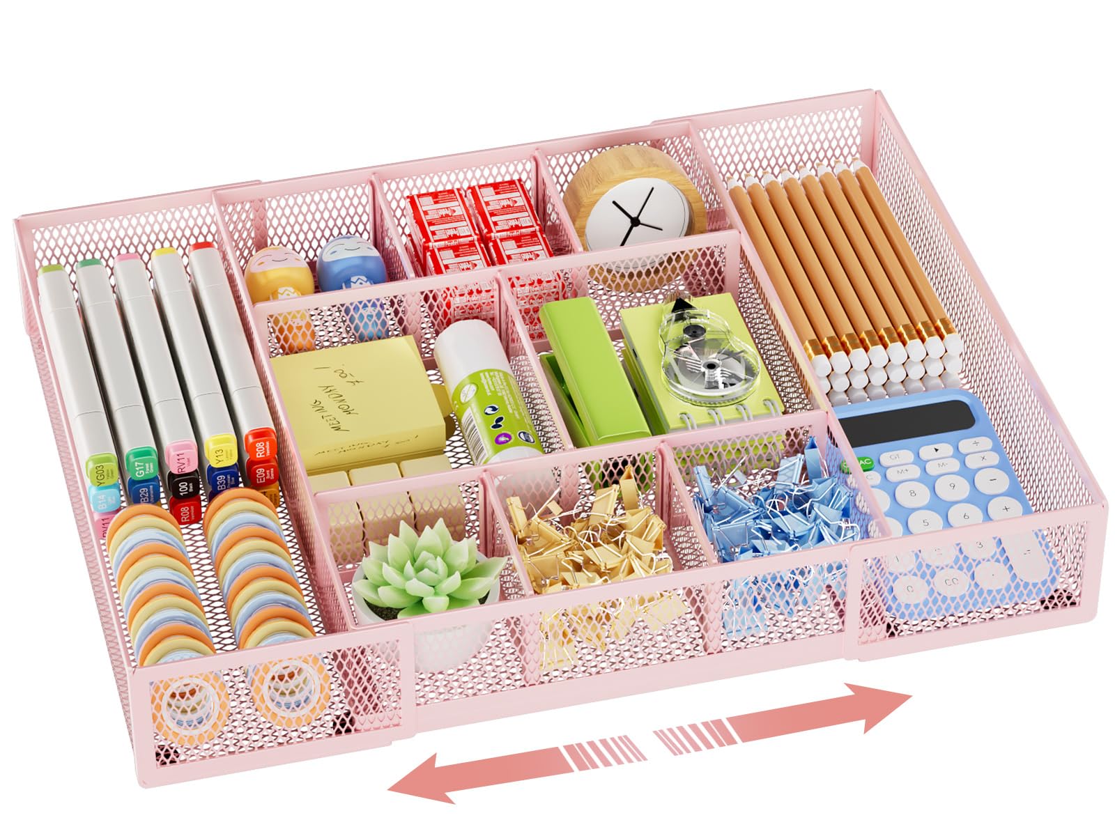 Expandable Desk Drawer Organizer with Ten Adjustable Compartments