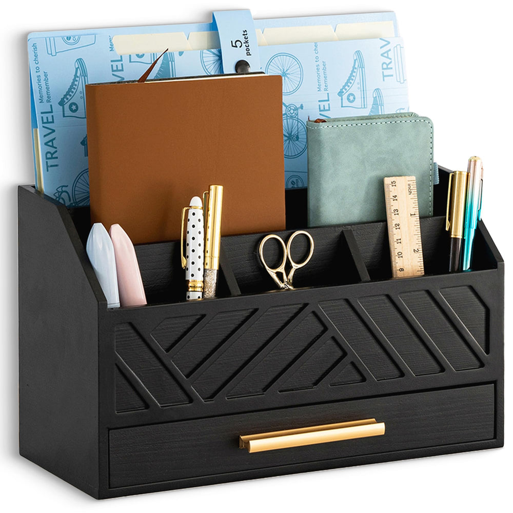 Wood Desk Organizer with Drawer Mail and File Holder