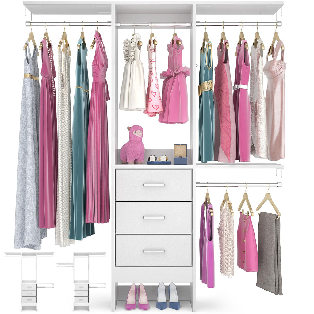 Closet Organizer System with Fabric Drawers Shelves and Garment Rack