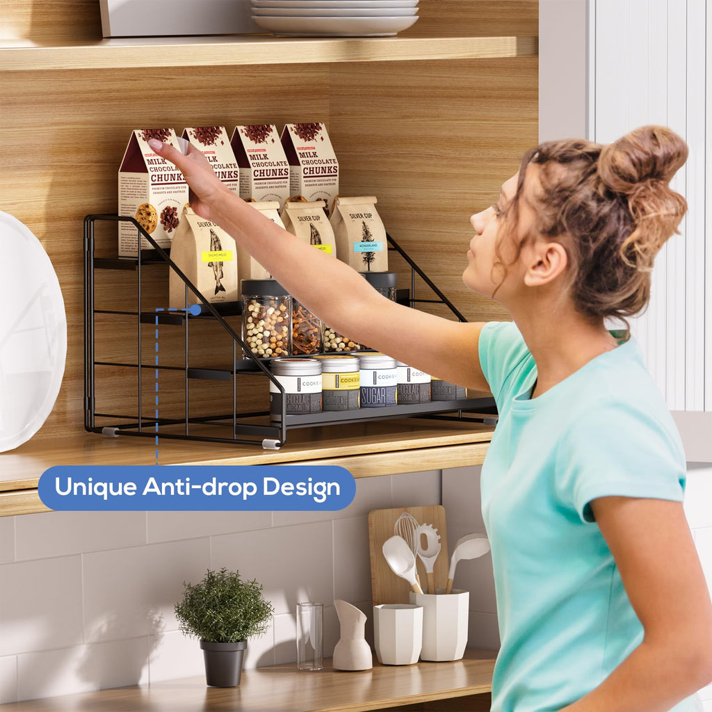 Adjustable Four Tier Spice Rack Organizer for Kitchen Cabinets