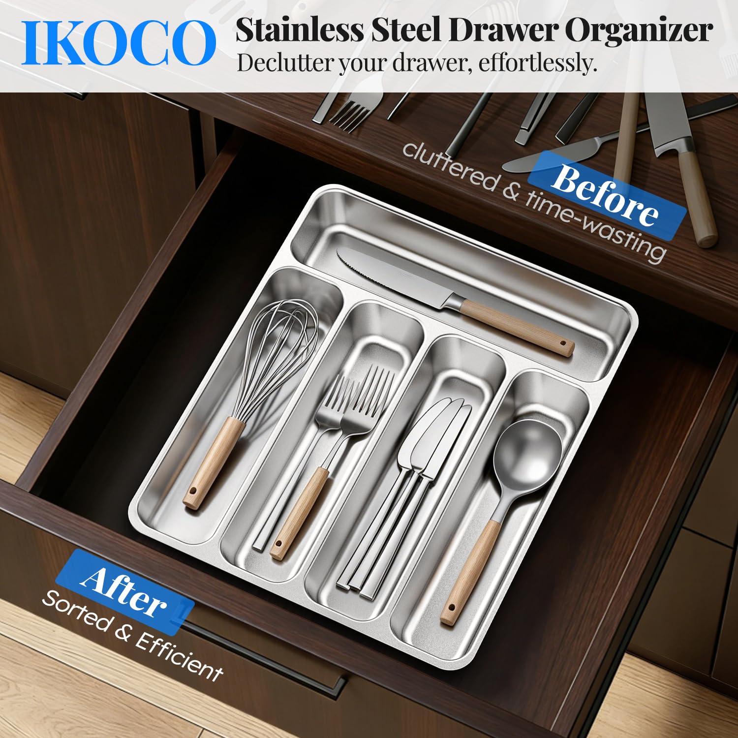 Stainless Steel Silverware and Cutlery Organizer