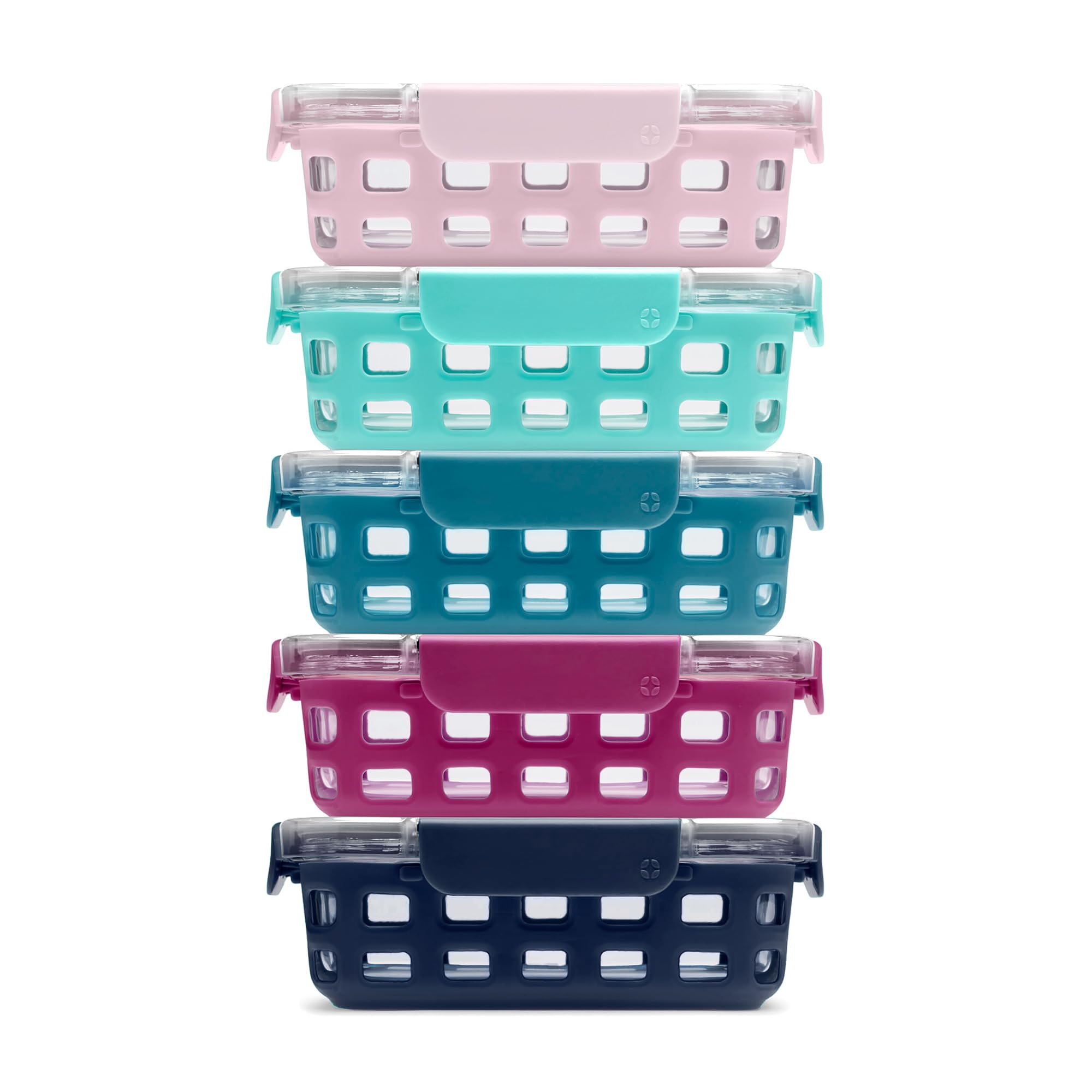 Five Pack Glass Meal Prep Containers with Silicone Sleeves and Airtight Lids