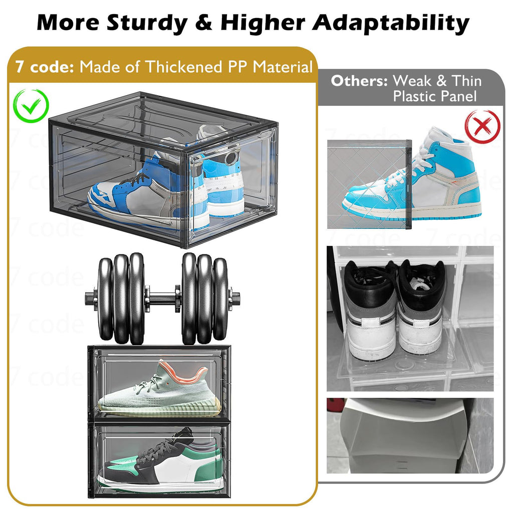 Sturdy Clear Stackable Shoe Storage Boxes with Magnetic Doors