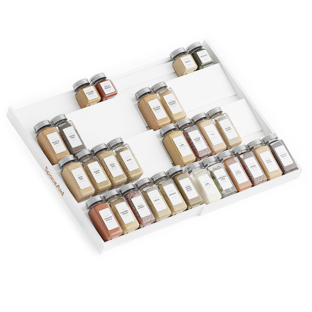 Expandable Bamboo Four Tier Spice Drawer Organizer for Kitchen Cabinet