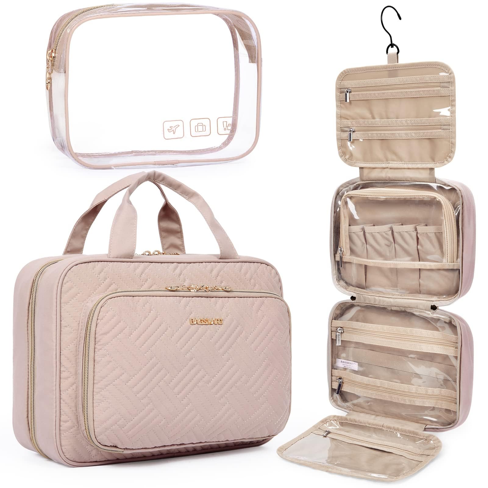 Hanging Travel Toiletry and Makeup Organizer with Transparent Cosmetic Bag