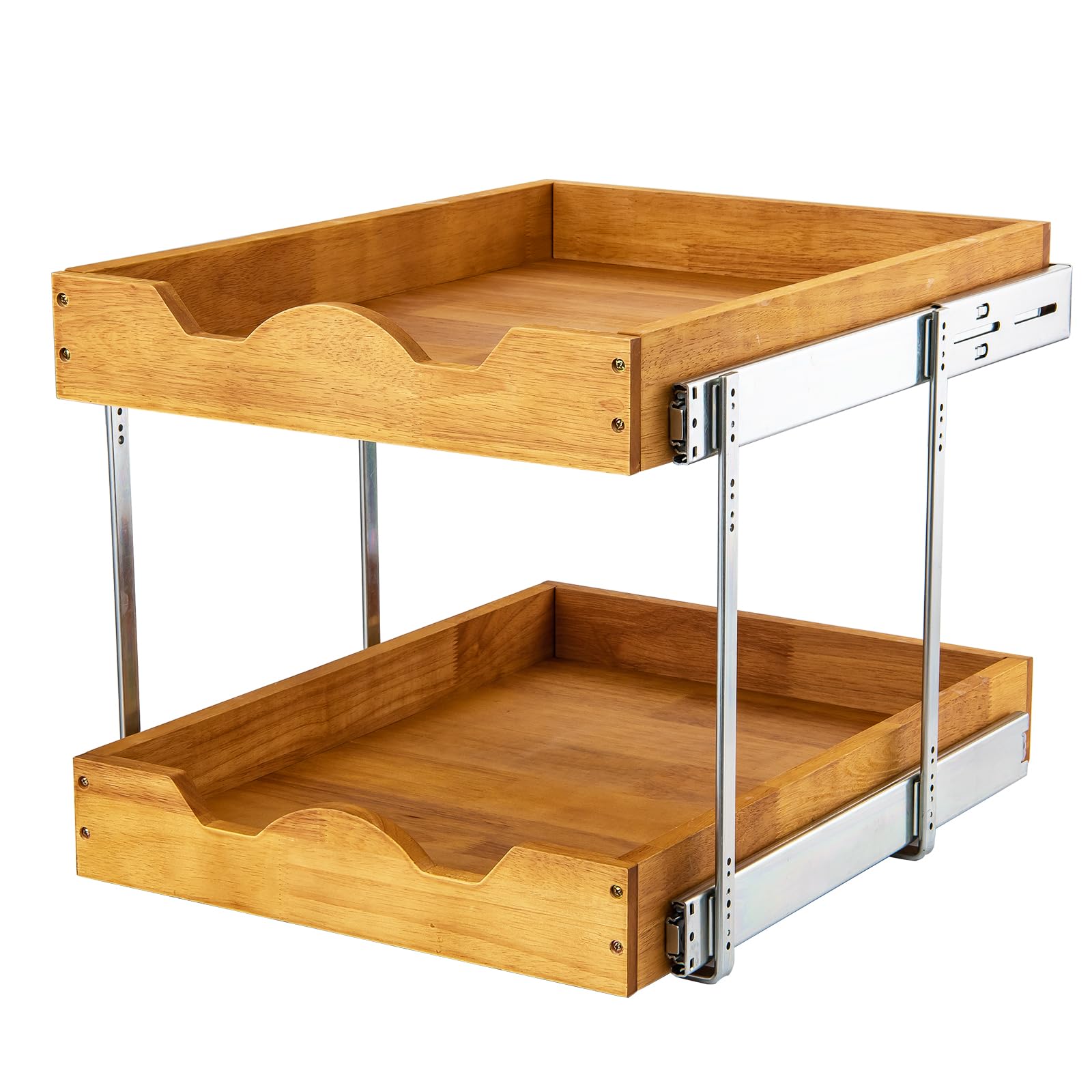 Two Tier Pull Out Cabinet Organizer with Wood Drawer