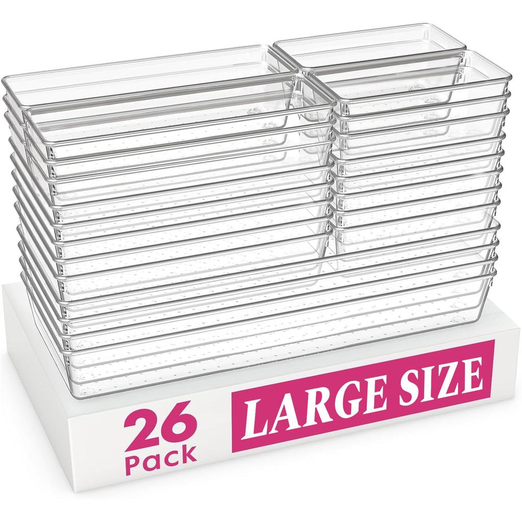 Clear Plastic Drawer Organizer Trays for Makeup Jewelry and Office Storage