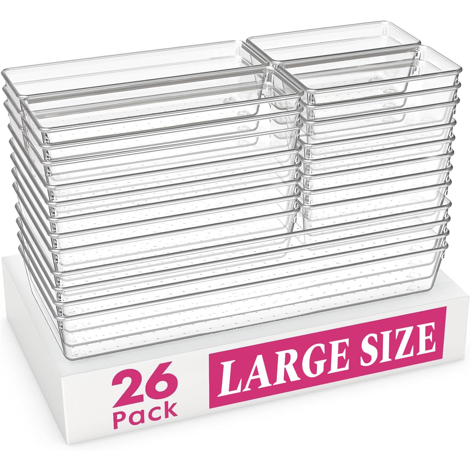 Clear Plastic Drawer Organizer Trays for Makeup Jewelry and Office Storage