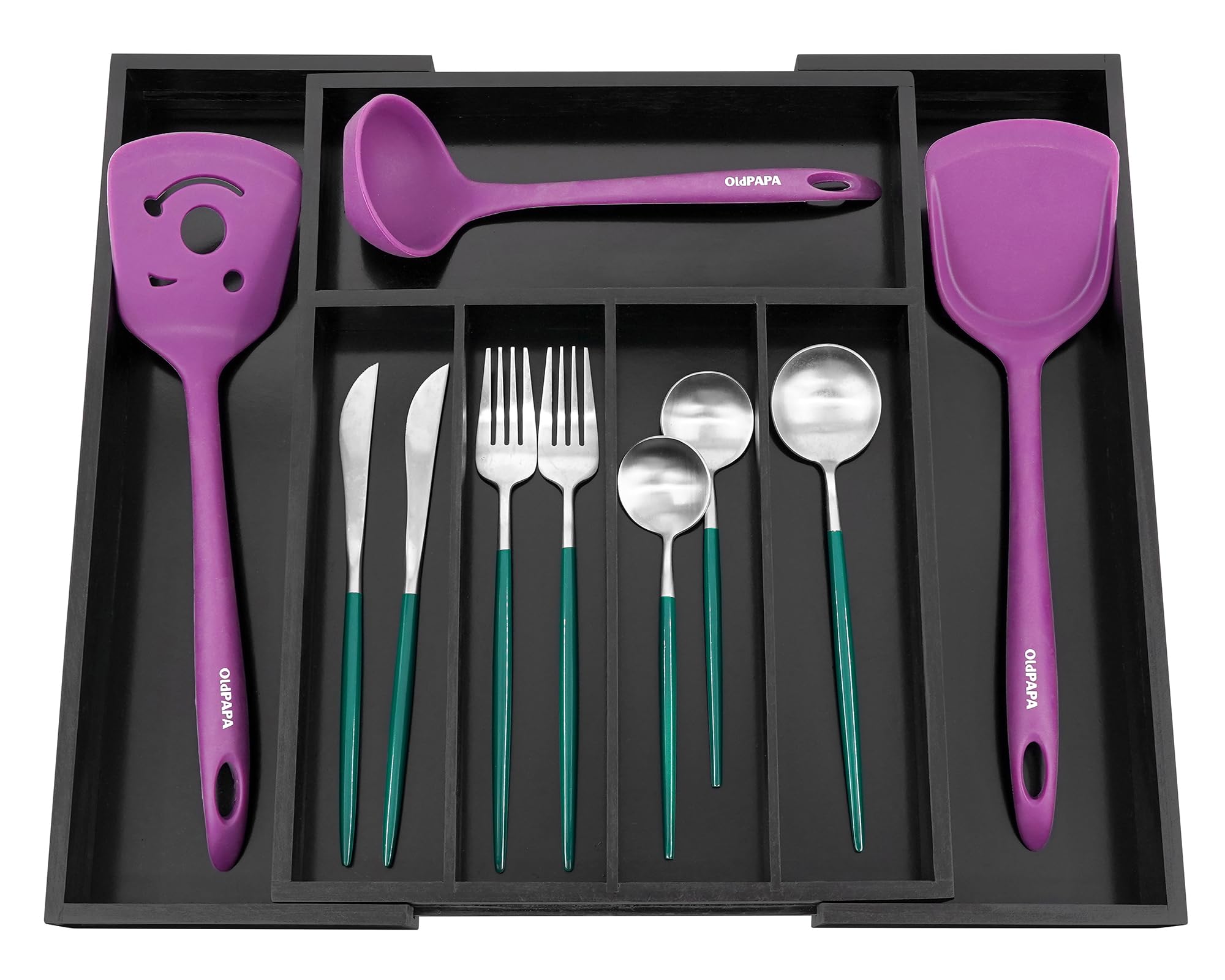 Expandable Bamboo Kitchen Drawer Organizer for Utensils and Cutlery
