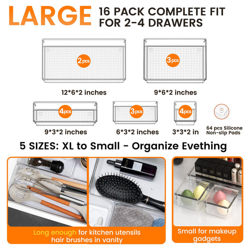 Clear Plastic Drawer Organizer Trays for Makeup Jewelry and Office Storage
